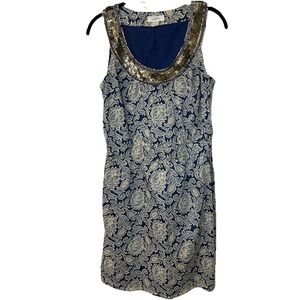 Ann Taylor Loft Women Sleeveless Sequins Neckline Shift Dress Blue Size 2 Resort